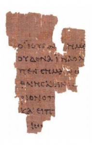 The Rylands Library Papyrus P52, thought to be the earliest extant fragment of a New Testament text. It contains part of the Gospel of John and dates between 117-138 A.D. Currently, it is displayed in a climate-controlled glass case at the John Rylands Library in Manchester, England.