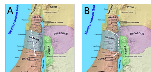 Map A shows the route that critics assert Jesus should have taken in Luke 17:11. Map B shows the route suggested by Luke in Luke 17:11.