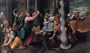 Driving of the Merchants from the Temple, Scarsellino, 1580-1585